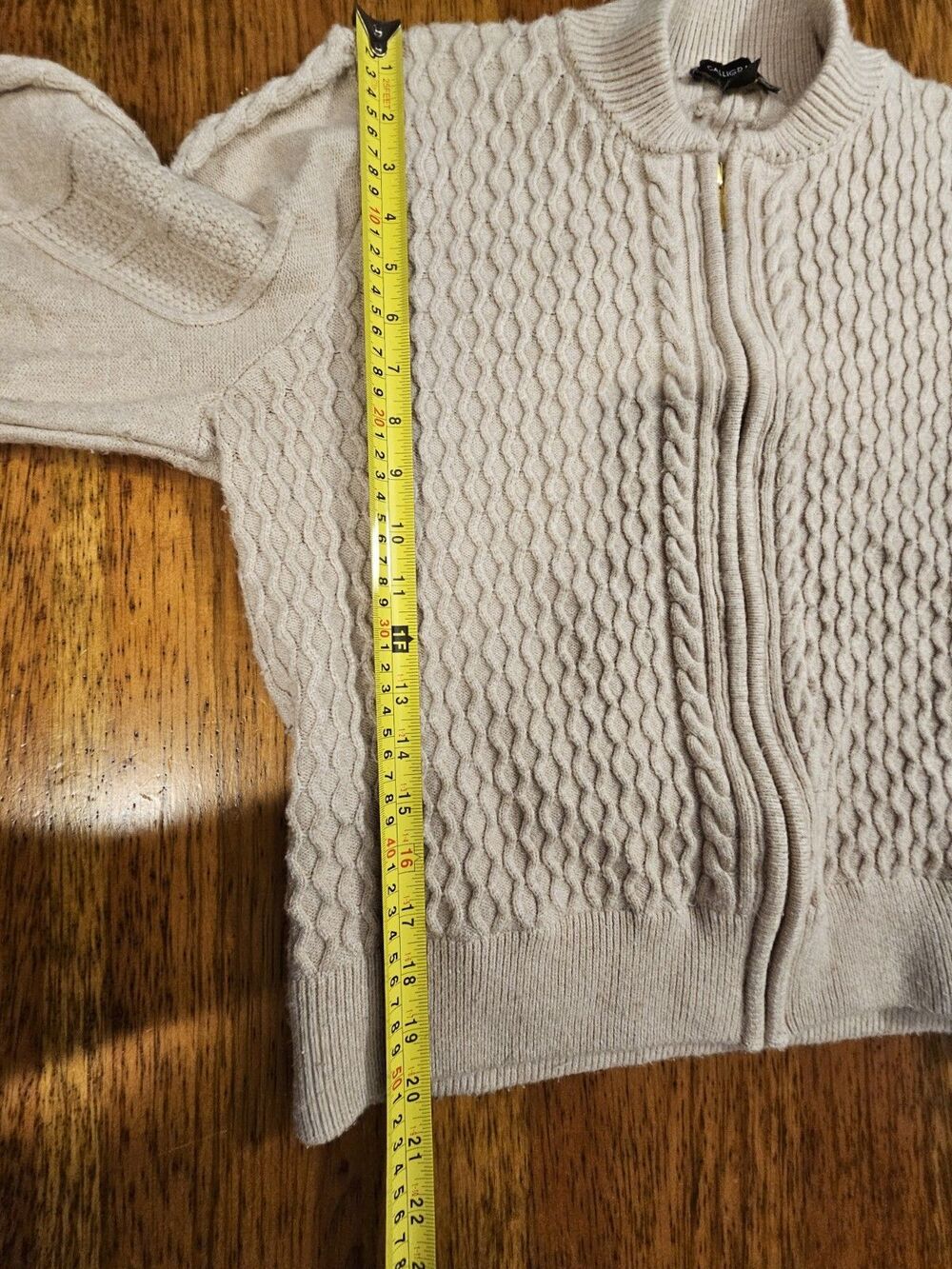 Calligraphie Anthropologie Cable Knit Full Zip Cardigan Sweater Jacket Beige XL - Picture 5 of 10
